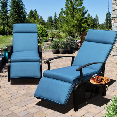 Fauteuil inclinable bleu marine avec coussins amovibles et table rabattable, capacité de 350 lb avec des coussins de 6,8 po