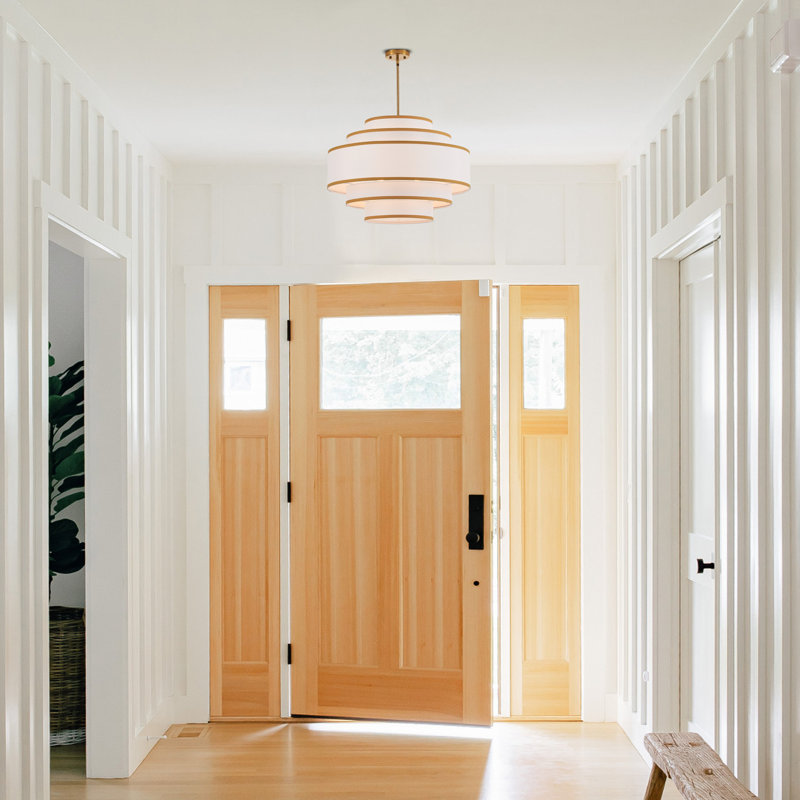 Lustre tambour 6 lumières en lin moderne, Doré, 6 niveaux, Six lumières