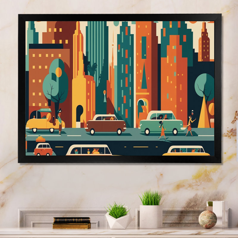 " Colourful Cityscape V ", Black Single Picture Framed, 12" H x 20" W x 1" D
