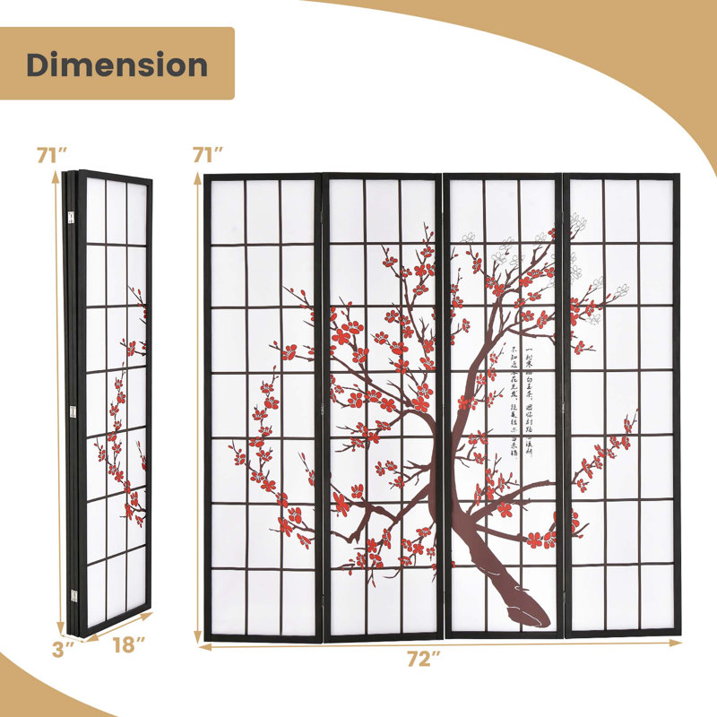 Cloison pliante 4 panneaux en bois massif l 72 po x H 71 po, cloison d'intimité pour chambre à coucher, salon, bureau et espaces partagés