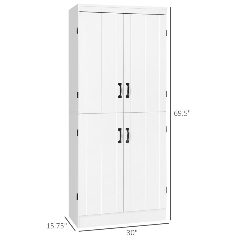 Armoire de cuisine blanche de 70 po, 6 avec 2 tablettes réglables et 4 portes pour étagères et portes de garde-manger Flavour