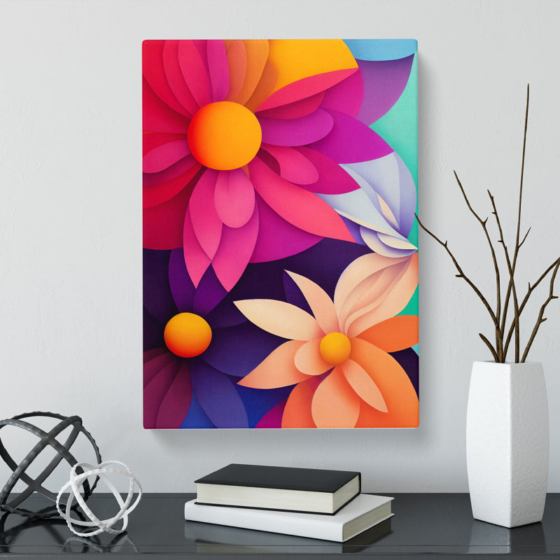 Narayanan Floral Block Colours - Wrapped Canvas, 60cm H x 40cm W x 3cm D