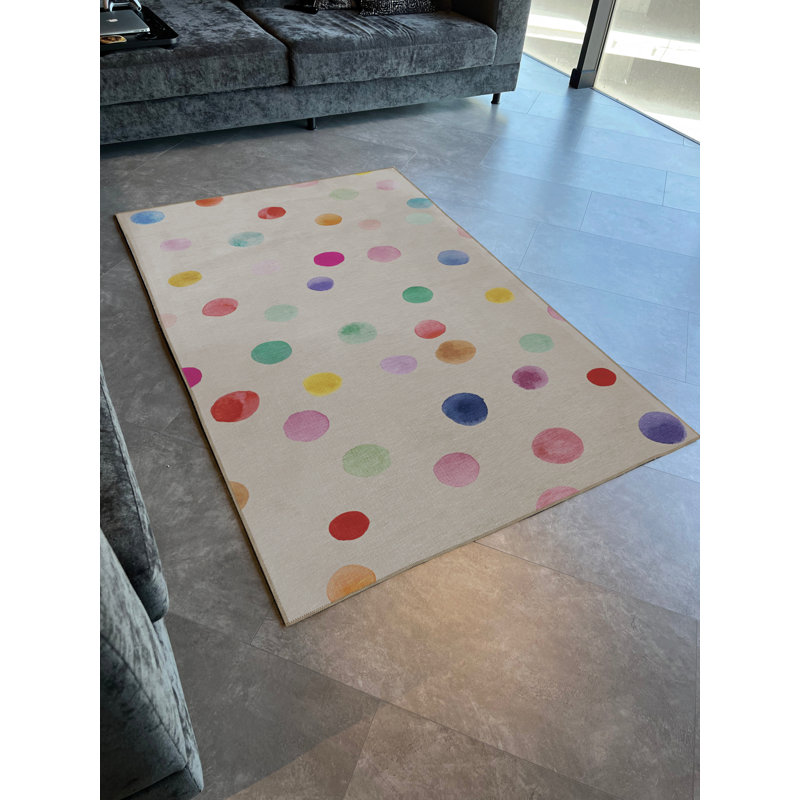 Tapis décoratif moderne multicolore à motif de cercles à pois beige, Tapis de couloir 3 pi 3 po x 9 pi 10 po