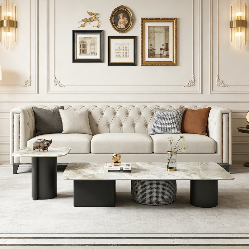 Modern Rectangle Home Slate Coffee Table Set, 13.77" H x 55.11" L x 27.55" W, Gray