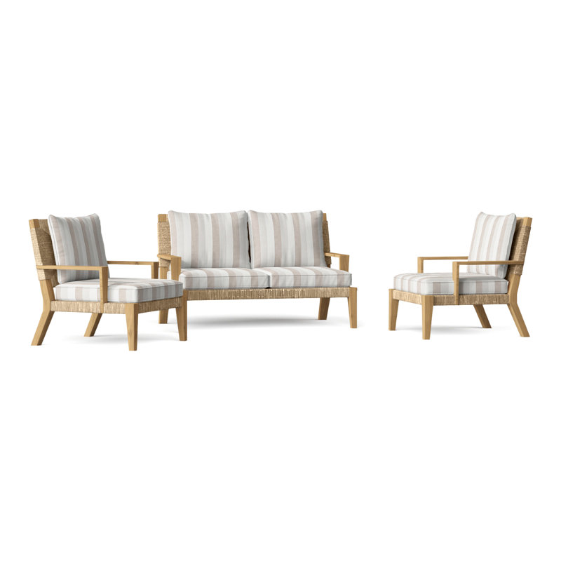 Hadley Outdoor 3 - Piece Conversation Set, Perigold Direction Linen, Hadley Natural Rope