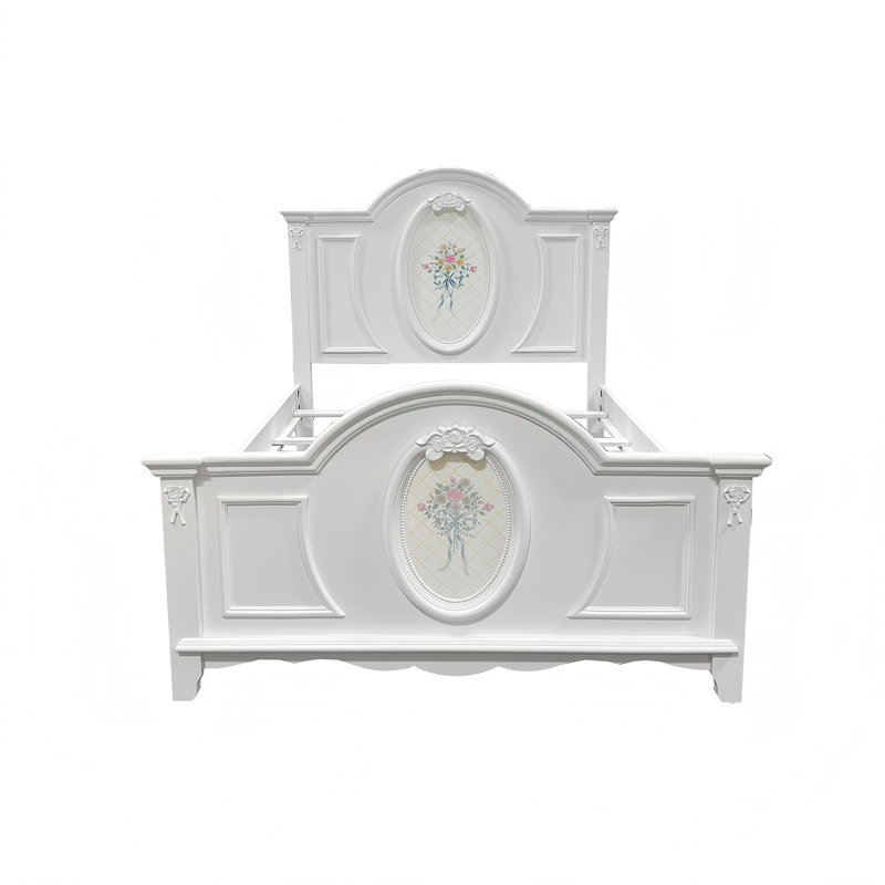 White Floral Twin Panel Bed
