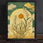 Art mural rétro noir encadré floral soleil - Boho-151651198