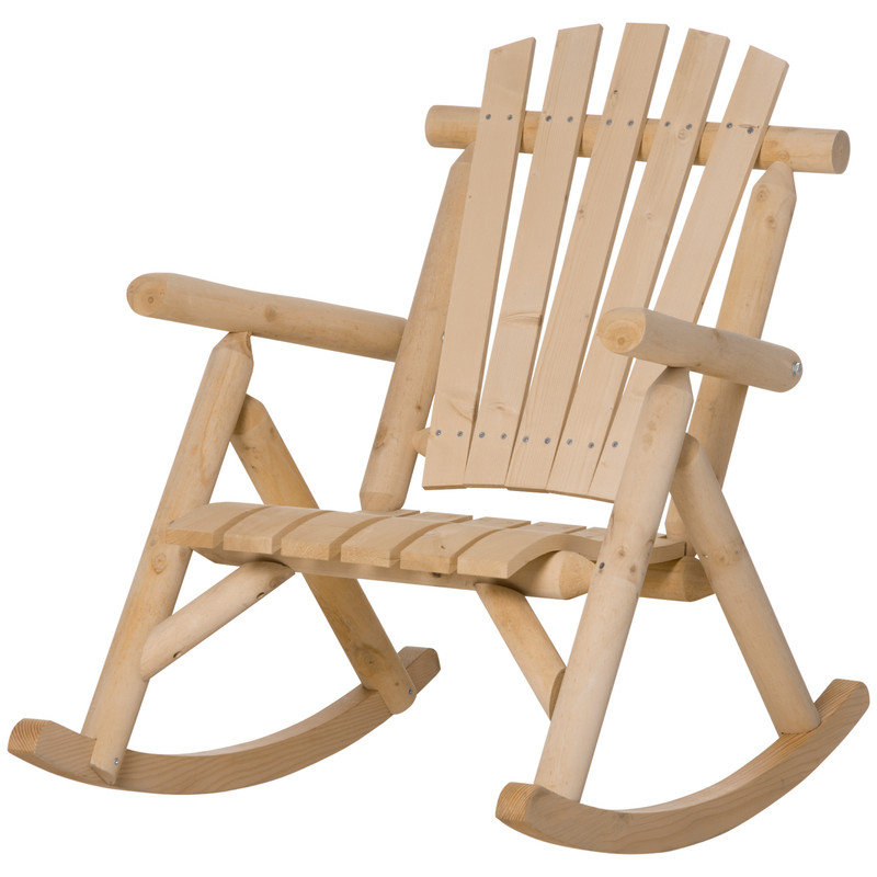 Chaise berçante rustique Adirondack avec siège à lattes et dossier haut