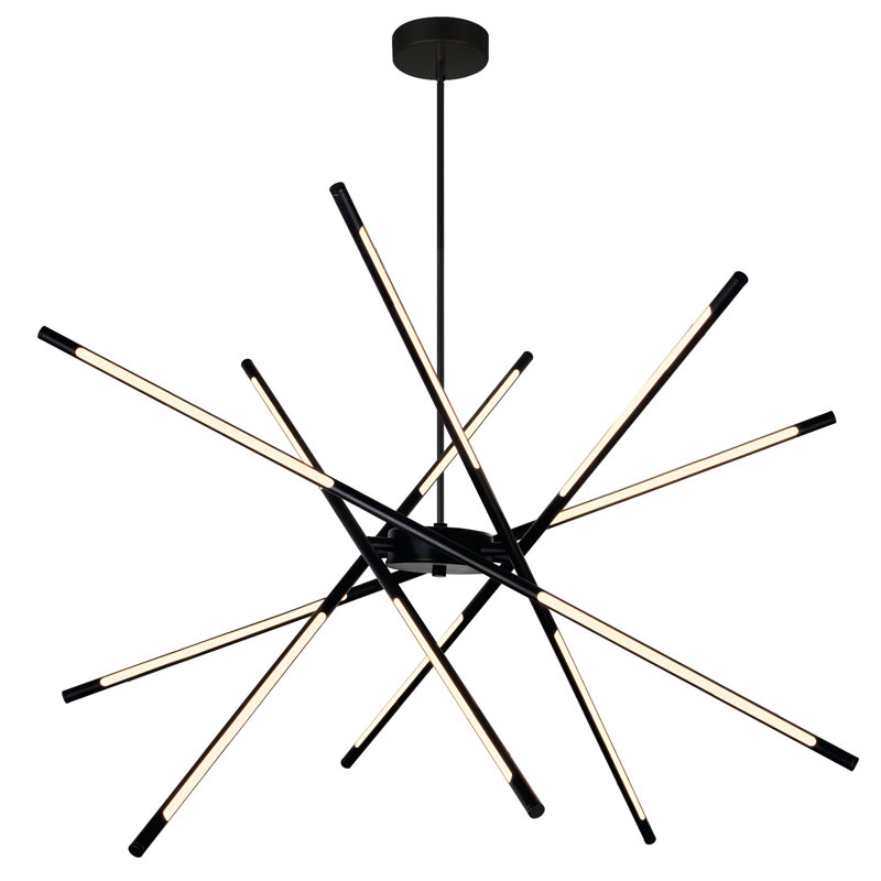 43 Inch Integrated LED Chandelier in Black Finish – Modern Geometric Pendant Light for Dining Room, Kitchen, or Entryway