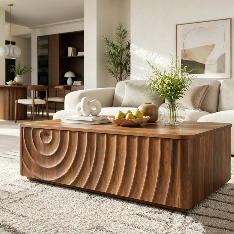 Table basse rectangulaire 47 po avec rangement, Noyer brun
