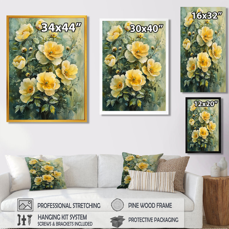 Baysden - Floral Canvas Prints, H 32 po x l 24 po, Reproduction encadrée d'une seule photo, Doré