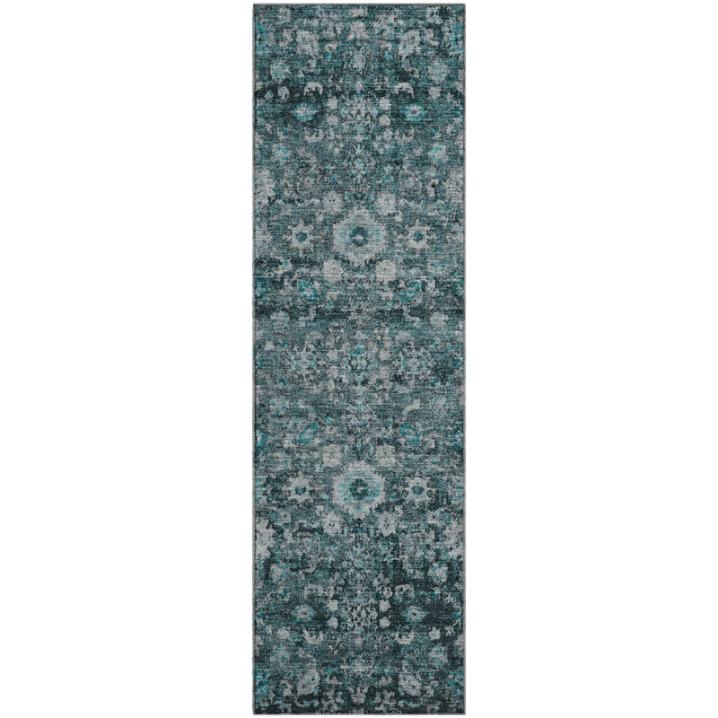 Premium Machine Washable Cerrito Teal Rug, Runner 2'3" x 7'6"