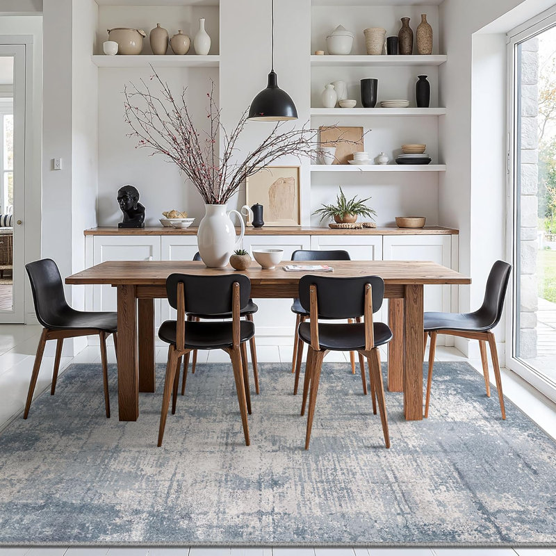 8X10 Machine Washable Area Rug Non-Slip Low Pile Abstract Blue Soft Carpet For Living Room Bedroom
