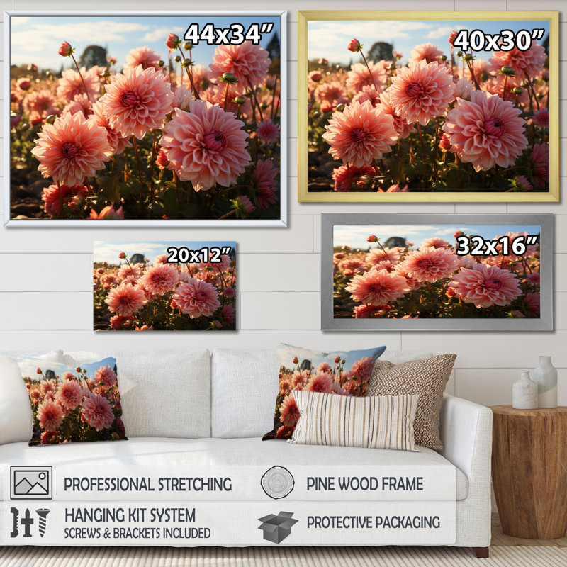 " Dahlia Field Sunrise III ", Wrapped Canvas, 12" H x 20" W x 1" D