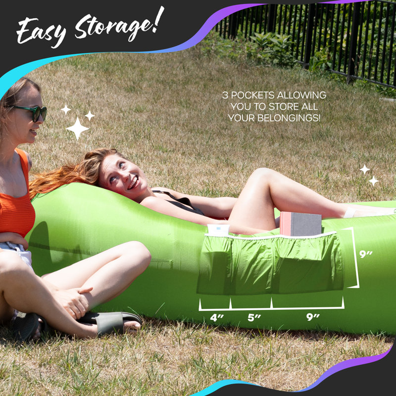 Nevlers Green Inflatable Lounger with Travel Bag and Pockets, Green