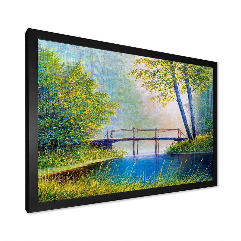 «River Through The Birch Tree Forest III», reproduction sur toile flottante, Cadre noir, H 16 po x l 32 po x P 1 po