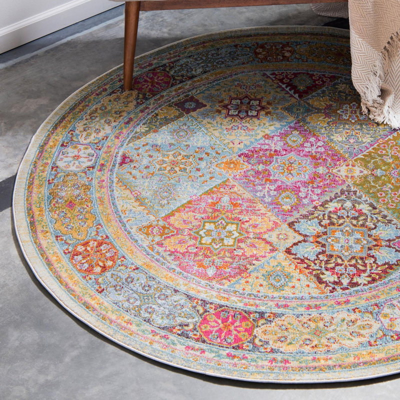 Folmar Geometric Area Rug, Round 6'1"