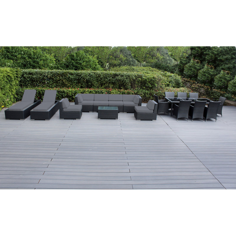 Ensemble de patio 18 pièces en rotin avec coussins Pavior, Supercrylic brun
