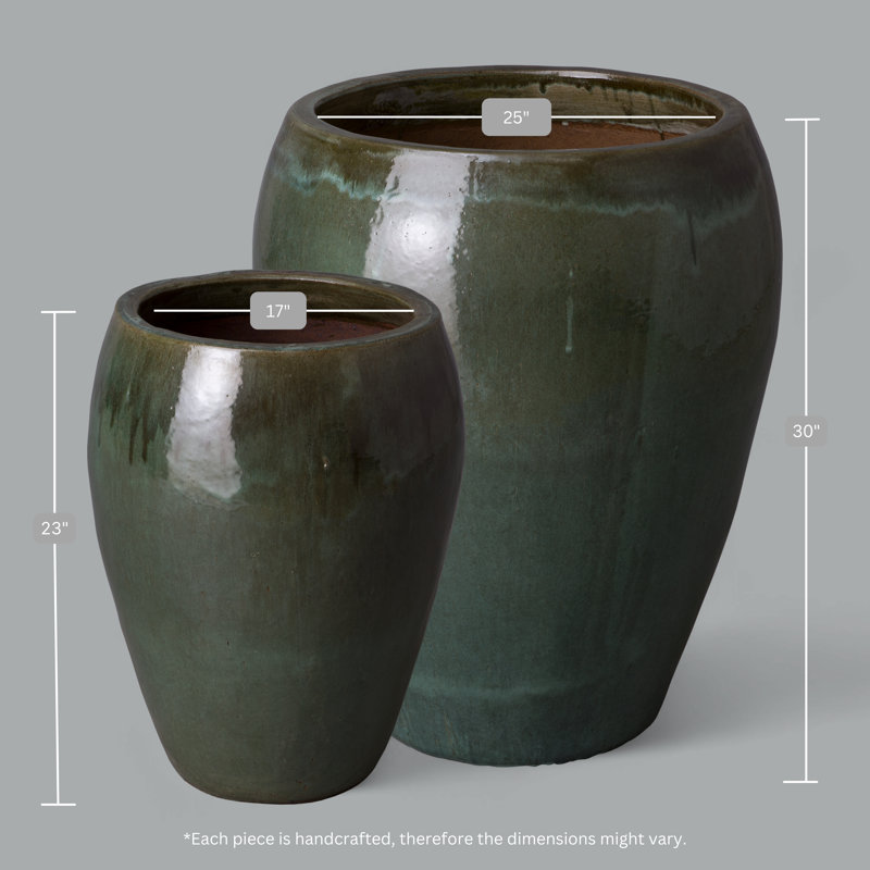 Pot à fleurs en argile Kennard, H 30 po x l 25 po x P 25 po, Vert, 2