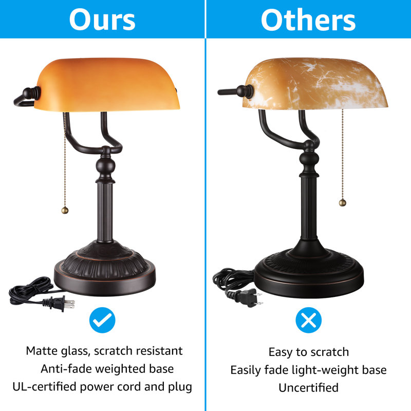 14.96" Bankers Desk Lamp with Pull Chain Switch Plug in Fixture,Vintage Desk Lamps,Library Lights