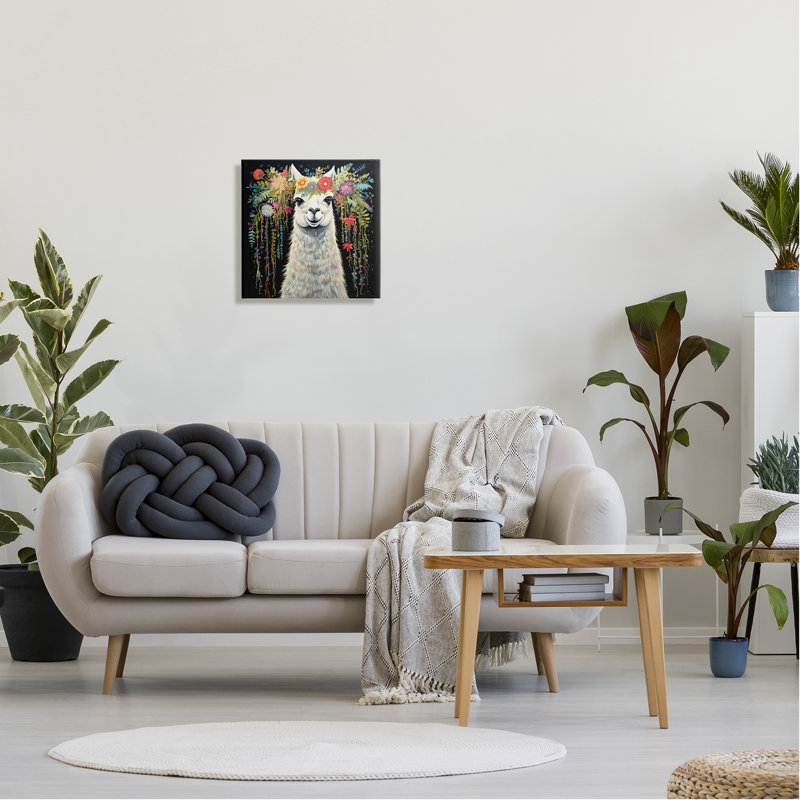 Lama floral sur fond noir par Lazar Studio, H 17 po x l 17 po x P 1,5 po