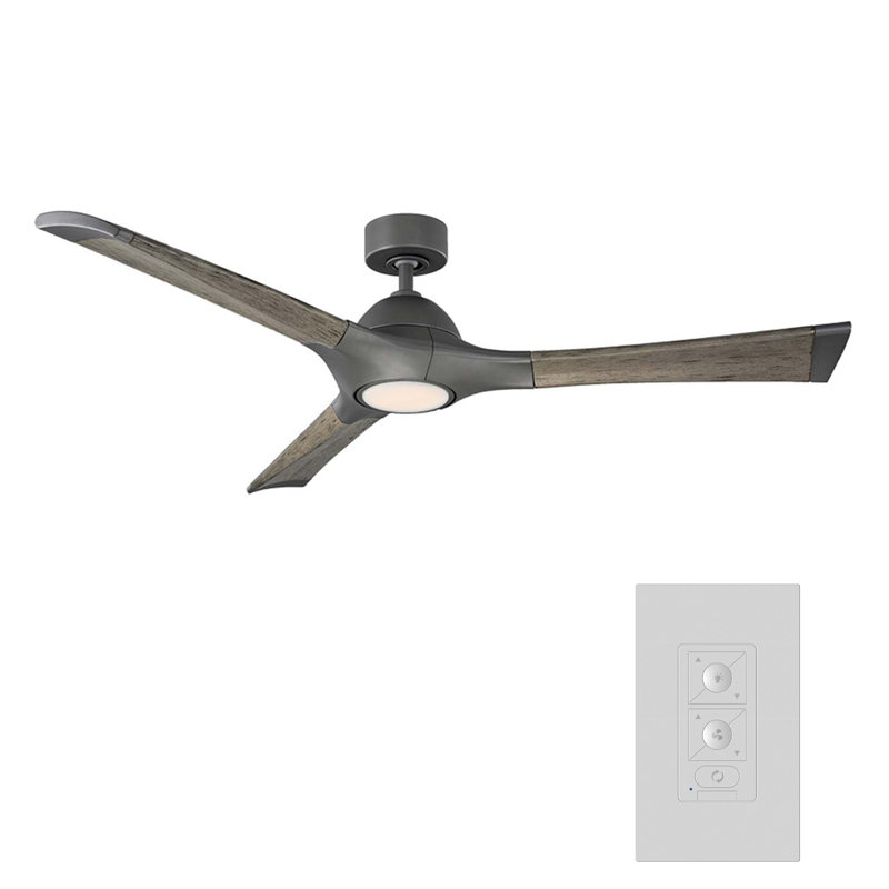 72" Woody 3 - Blade Outdoor Smart Propeller Ceiling Fan with Light Kit Included, 60", Graphite/Weathered Gray, 3000K