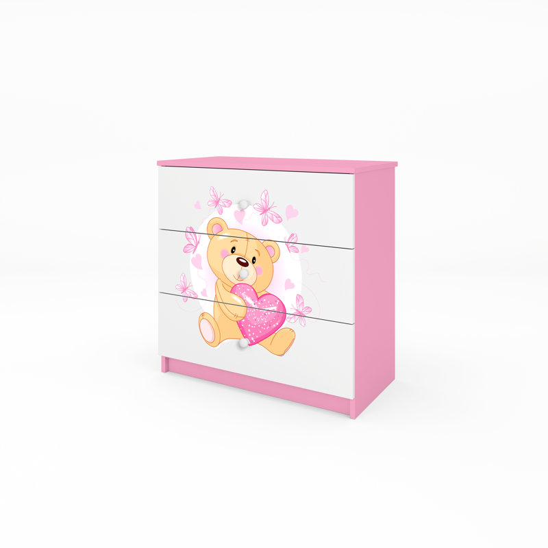Cicero Kids 3 - Drawer Chest, Pink/White