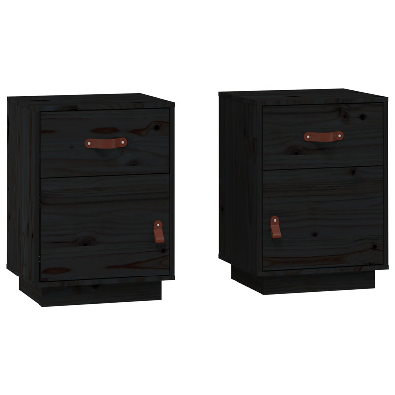 40cm W Solid Wood Bedside Table, Black