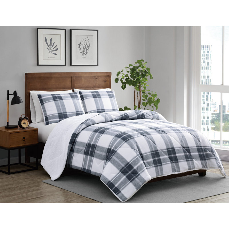 Ensemble d'édredon traditionnel en microfibre , Bleu / crème, Édredon très grand et 2 très grandes taies déc