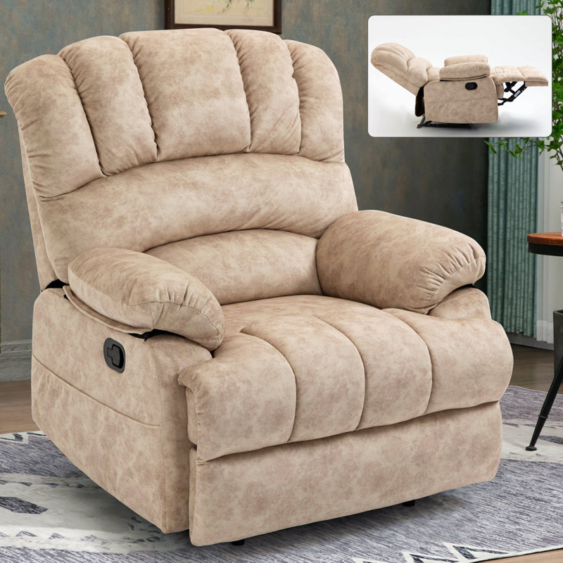 Large Manual Recliner Chair In Fabric For Living Room, Beige