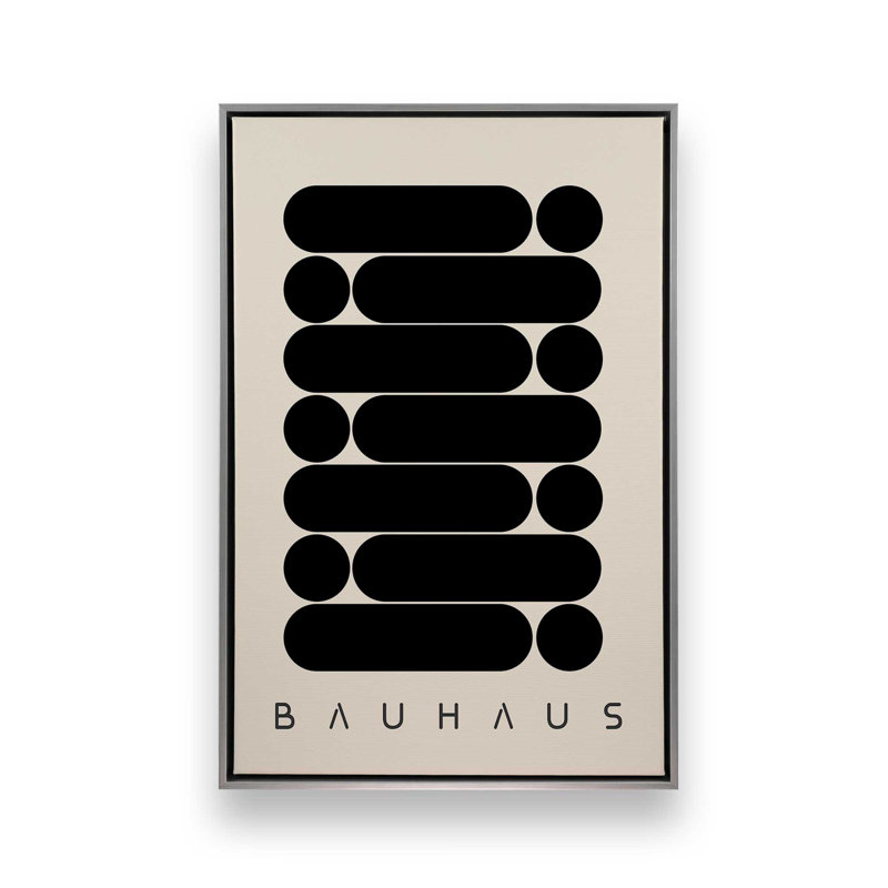 Impression abstraite de Bauhaus, H 36,75 po x l 24,75 po x P 1,75 po, Cadre flottant en chrome poli