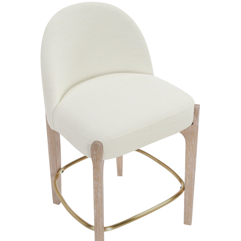 Tabouret de comptoir rembourré en tissu Maud, Tissu crème / finition naturelle