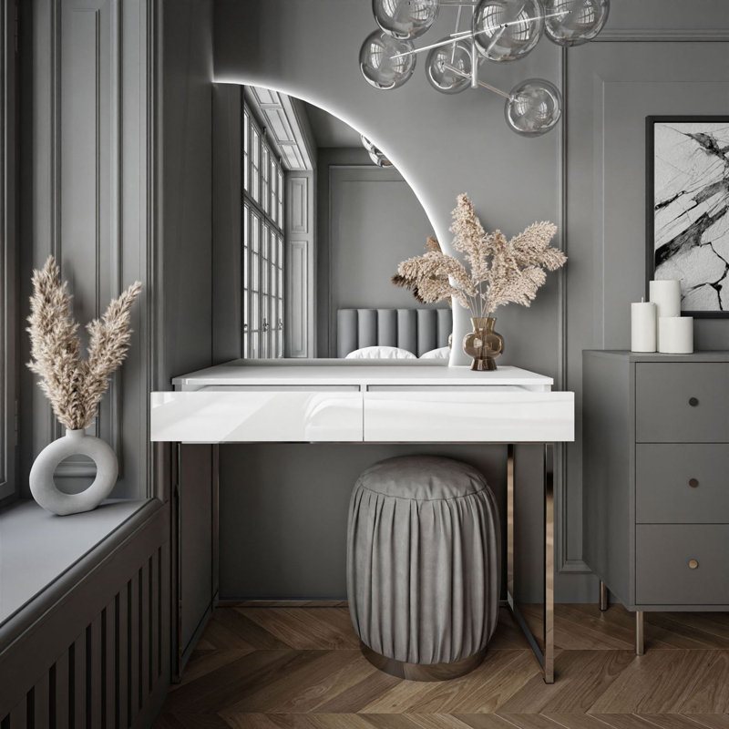 Dressing Table with Mirror, White