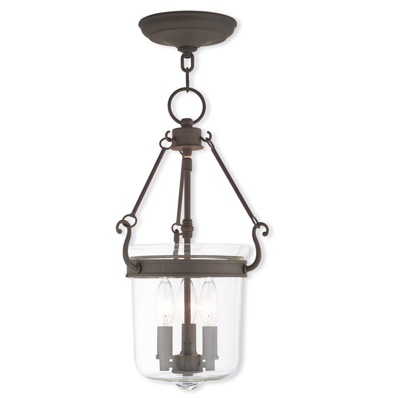Luminaire suspendu simple à 3 lumières Noank, Bronze, Clair