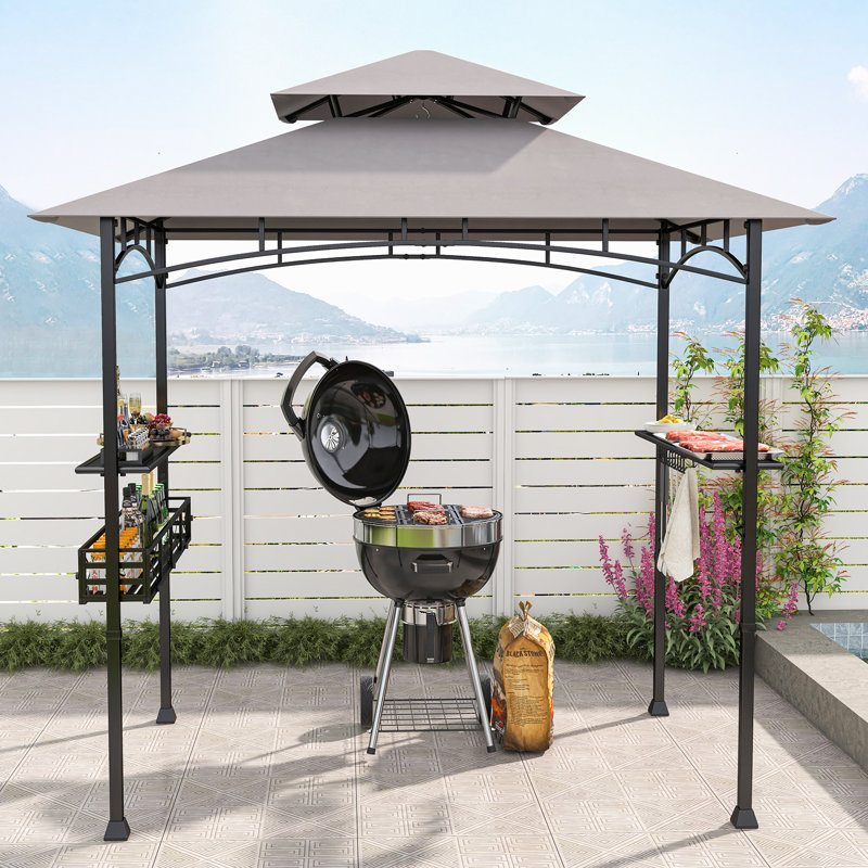 242 X 153 Cm Outdoor Grill Gazebo Double Tiered BBQ Canopy Tent W/ 2 Side Shelves