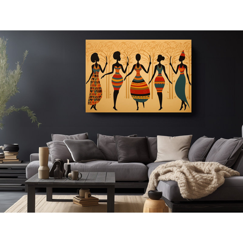 African Ladies Dance Illustration Art Painting Reproduction Canvas Art Prints, 12" H x 18" W