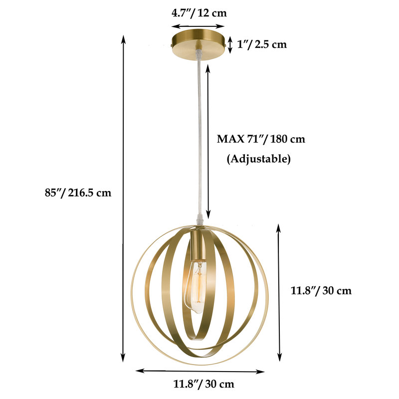 Luminaire suspendu sphère 1 lumière, noir, Or