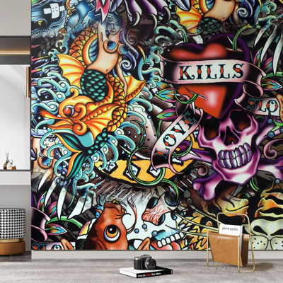 Vibrant Graffi Street Paint Peel & Stick Abstract Border
