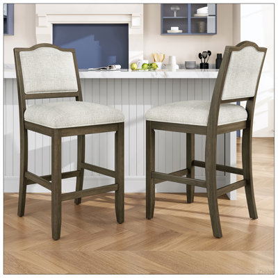 Counter Height Bar Stools Set of 2 - Rustic 2 Pack Bar Stools with Rubber Wood Frame, Ergonomic Backrest, Versatile for Kitchen Island, Dining Room, Brown