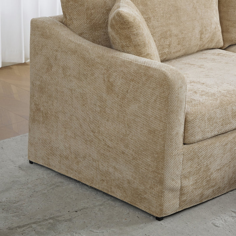 Ensemble de canapé et repose-pieds 86,6 po en chenille extra-large 2 places avec pieds en métal, Wheat