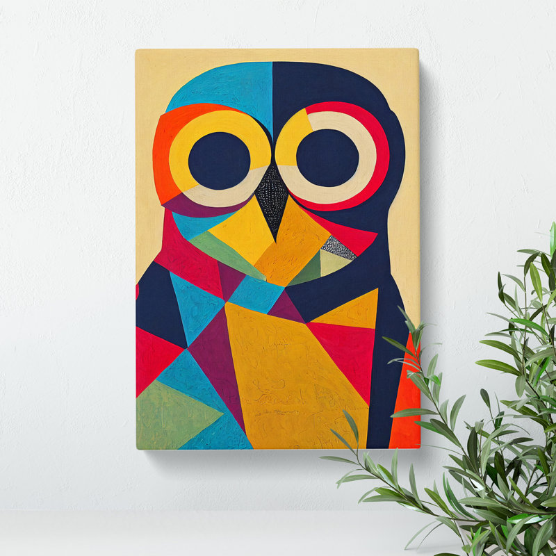 Abstract Owl In Colour - Wrapped Canvas, 50cm H x 35cm W