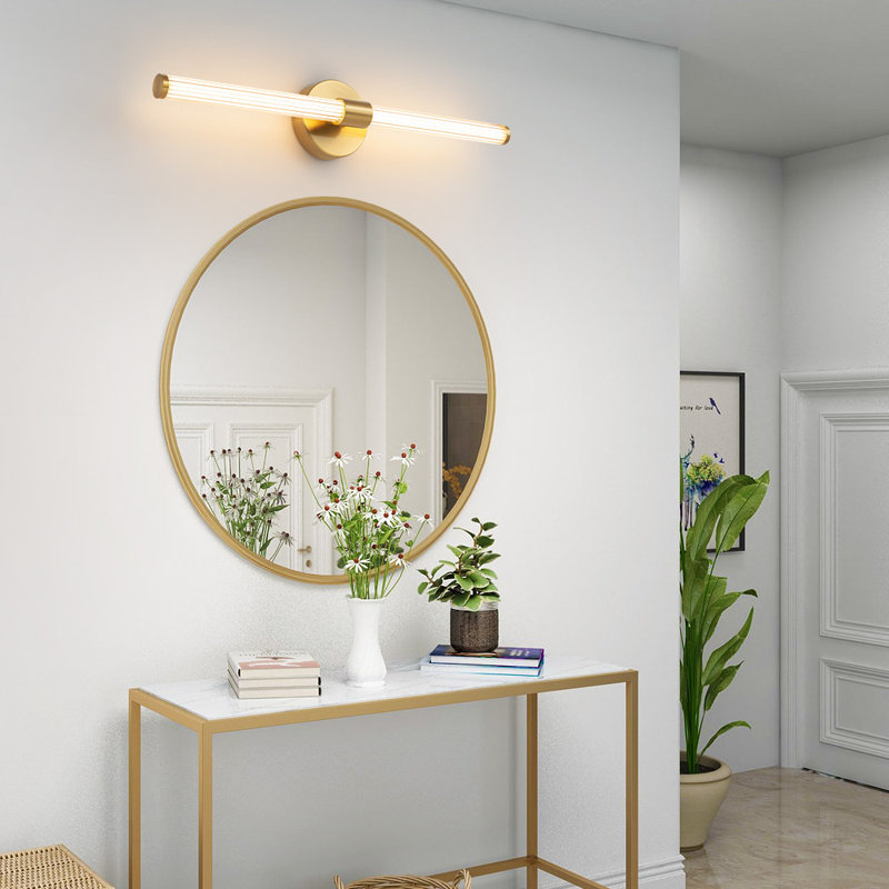 Buchan 1-Light LED Gold Vanity Light Bathroom Light Strip Mirror Headlights Dresser Light Bar, 4.3" H x 22.44" W x 3.2" D