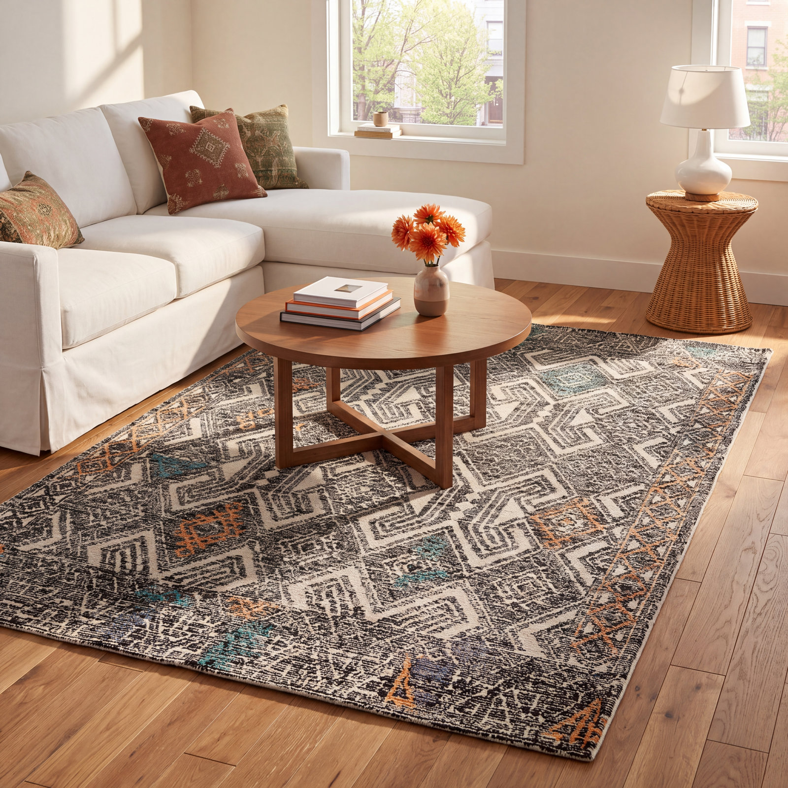 Eliel Black White Hand-Tufted Geometric Rug, Rectangle 5' x 8'