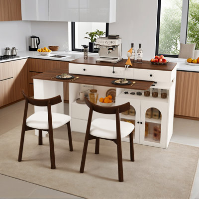 Extendable Kitchen Island Set With Solid Wood Chairs