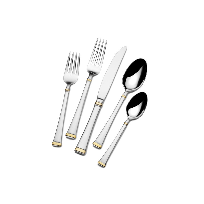 Mikasa Harmony Gold Accent 65-Piece 18/10 Stainless Steel Flatware Set, Service for 12