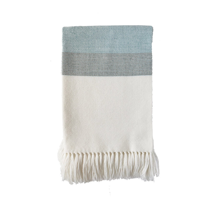 Palma Hand Woven Throw Blanket, Off White/Seafoam/Gray