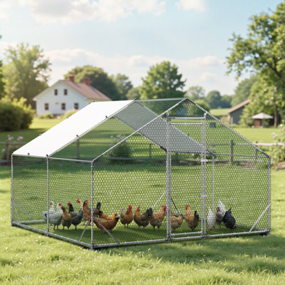 Grand poulailler en métal 9,8 x 9,8 x 6,6 pi, poulailler avec couvercle imperméable et structure robuste