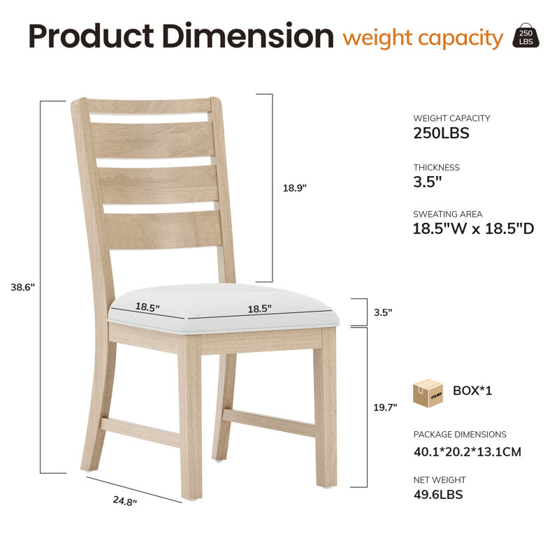 Upholstered Solid Wood Dining Chair, Natural