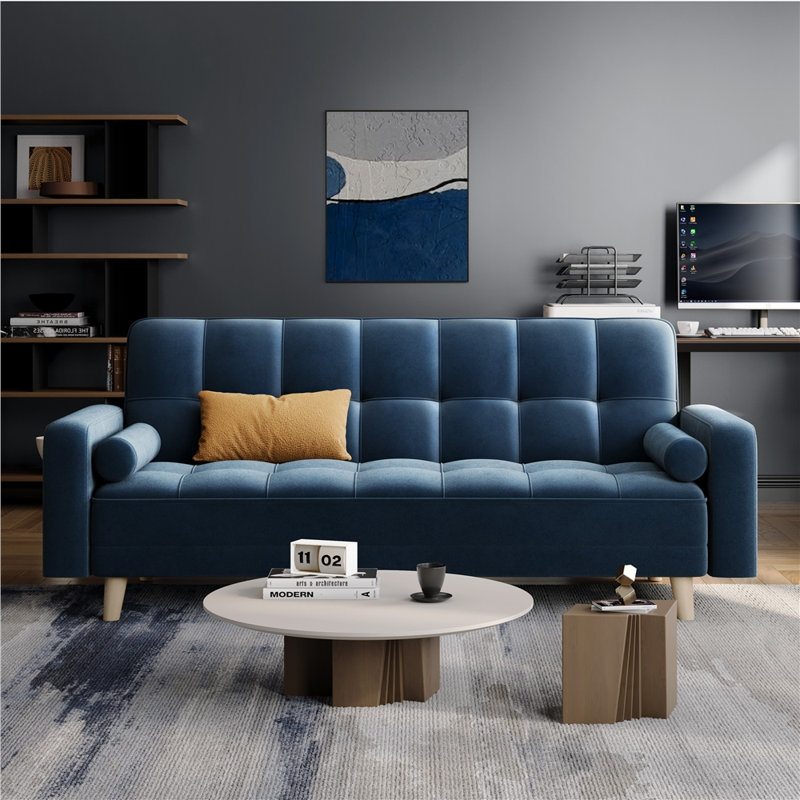 Moda Form 185Cm Square Arms Sofa Bed, Blue Velvet