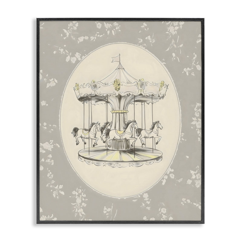 Giclée encadrée de carrousel floral doux, design par Arlington Prints, H 14 po x l 11 po, Giclée encadrée noir minuit